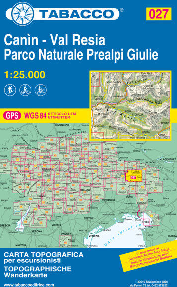 Tabacco Carta N. 027 Canìn - Val Resia - Parco Naturale Prealpi Giulie (1:25.000)