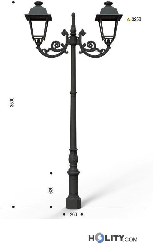 Palo Con Doppia Lanterna Per Illuminazione H629_08 Palo Con Doppia Lanterna Per Illuminazione H629_08