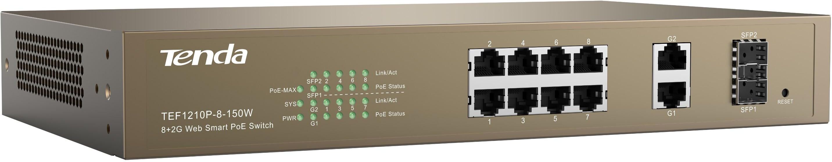 Tenda Switch PoE Desktop Web Smart 8 Porte 10/100+2GE+2SFP Combo,... Tenda Switch PoE Desktop Web Smart 8 Porte 10/100+2GE+2SFP Combo,...