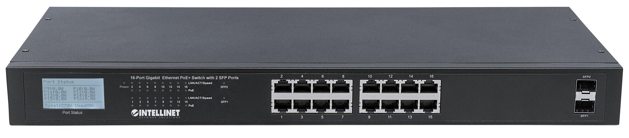 Intellinet Switch PoE+ 16 porte con 2 porte SFP Gigabit Ethernet Intellinet Switch PoE+ 16 porte con 2 porte SFP Gigabit Ethernet
