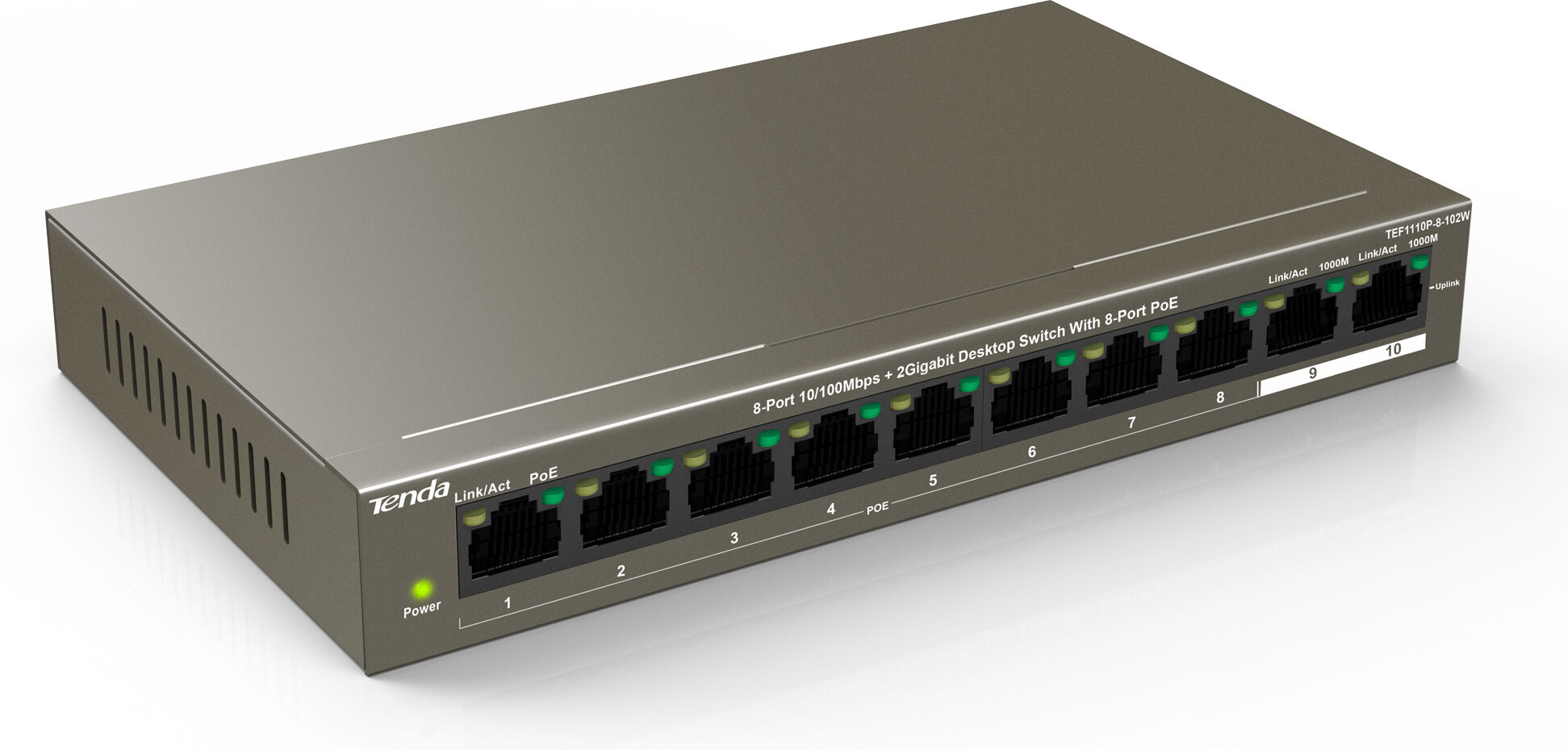 Tenda Switch Desktop 8 Porte 10/100Mbps 2 Gigabit con 8 Porte PoE