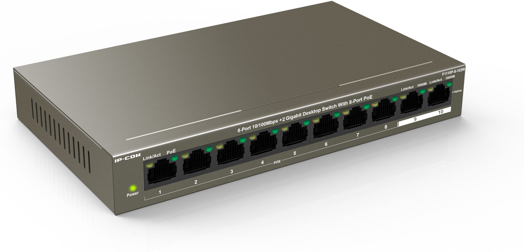 IP-COM Switch PoE 8 porte 10/100 Mbps + 2 Gigabit, F1110P-8-102W IP-COM Switch PoE 8 porte 10/100 Mbps + 2 Gigabit, F1110P-8-102W