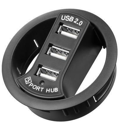 Goobay Hub USB 2.0 3 porte In-Desk diametro 6 cm