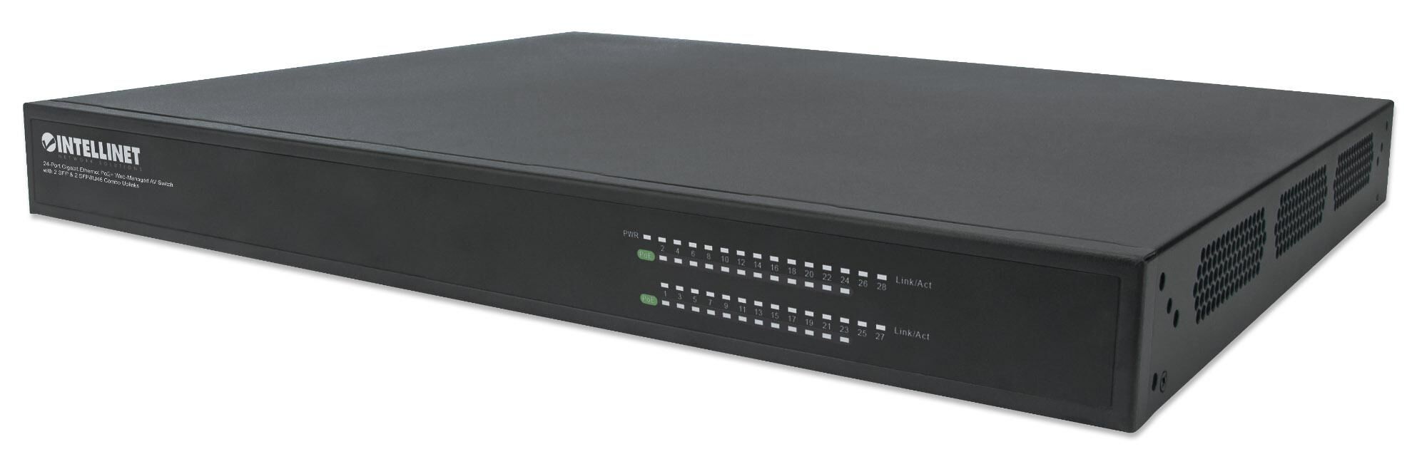 Intellinet Switch AV Gigabit Ethernet PoE+ a 24 porte 2 SFP e 2 SFP/RJ45