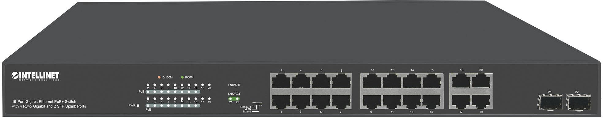 Intellinet Switch Ethernet Gigabit 16p. PoE+ 4p. RJ45 Gigabit e 2p. SFP... Intellinet Switch Ethernet Gigabit 16p. PoE+ 4p. RJ45 Gigabit e 2p. SFP...