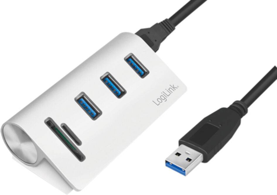 Logilink Hub USB 3.0 SuperSpeed 3 porte Alluminio con Lettore di Memorie Logilink Hub USB 3.0 SuperSpeed 3 porte Alluminio con Lettore di Memorie