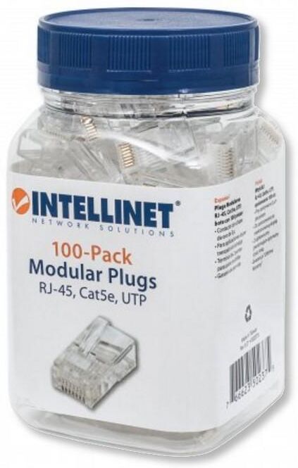 Intellinet Confezione 100 Plug RJ45 UTP per Cavo Flessibile Cat.5E Intellinet Confezione 100 Plug RJ45 UTP per Cavo Flessibile Cat.5E