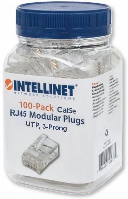 Intellinet Confezione 100 Plug RJ45 UTP per Cavo Rigido Cat.5E Intellinet Confezione 100 Plug RJ45 UTP per Cavo Rigido Cat.5E