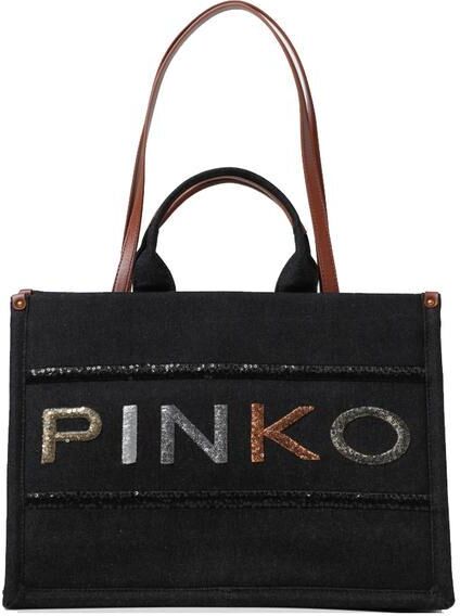 Pinko LOGO PAILLETETS Borsa in denim doppi manici