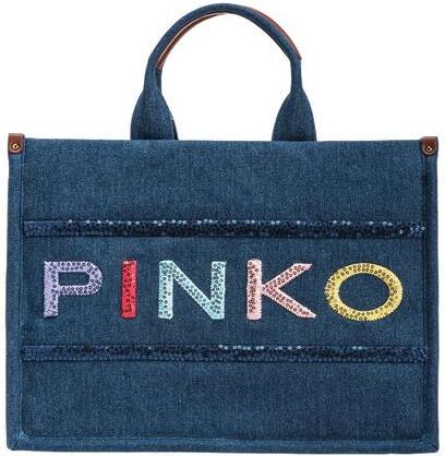 Pinko LOGO PAILLETETS Borsa in denim doppi manici