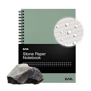 GAK. Stone Paper Cuaderno de espiral impermeable, 7.2 x 10.1 pulgadas, 50 hojas, cuaderno duradero, cuaderno de papel de piedra mineral ecológico, bloc de notas impermeable, rayado, verde