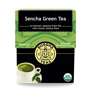 Buddha Teas Té verde orgánico Sencha – 18 bolsas de té sin lejía – té energizante con cafeína, fuente natural de antioxidantes y L-teanina, Kosher, última intervensión de OMG