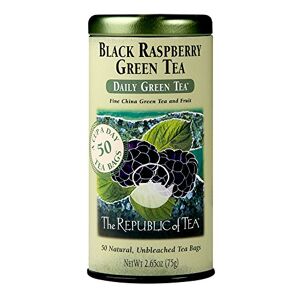 The Republic of Tea Té verde frambuesa negra, 50 bolsas de té, lata   Té de bayas saborizado   Cafeína