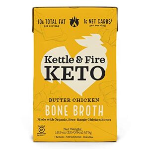 Kettle & Fire Kettle and Fire, caldo de hueso de pollo con mantequilla y queso, sopa de caldo de hueso, orgánica, alta en proteínas, amigable con el keto, sin lácteos, sin gluten, 16.5 onzas cada una, 1 paquete