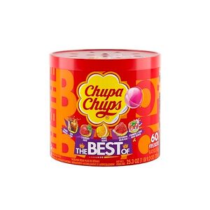 Chupa Chups Candy, Lollipops, pantalla de tambor, 5 sabores surtidos de caramelo para niños, Halloween, vacaciones, fiestas, oficina, concesiones, 60 unidades