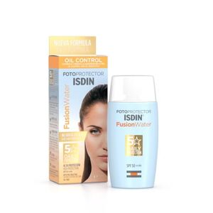 ISDIN Fotoprotector Fusion Water SPF 50, Protector Solar Facial de fase acuosa para uso diario, Textura ultra ligera, 50 ml