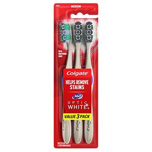 Colgate 360 Degree Optic White Whitening Toothbrush, Medium, 4 Count