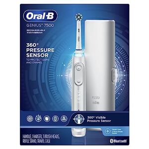 Oral B Cepillo de dientes eléctrico recargable Oral-B Pro 7500 SmartSeries con 3 cabezales de repuesto, tecnología Bluetooth y funda de viaje, con tecnología Braun