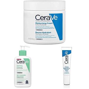CeraVe Kit Favoritos  : Crema hidratante de Cuerpo 454 gr + Gel Limpiador Espumoso 237 ml + Contorno de Ojos 14 gr