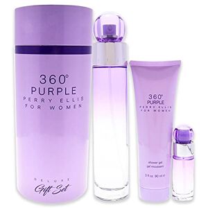 Perry Ellis 360 Purple Women 3.4oz EDP Spray, 0.25oz EDP Spray, 3.0oz Shower Gel 3 Pc Gift Set