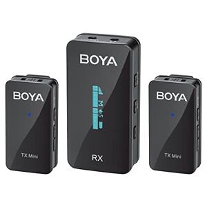 BOYA BY-XM6-S2 Mini 2.4GHz Micrófono Lavalier inalámbrico dual para cámara DLSR/iPhone/Android, micrófono inalámbrico de doble solapa para transmisión en vivo, video, vlog podcast (TX+TX+RX)