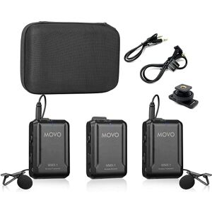 Movo WMX-1-DUO Micrófono inalámbrico Doble de 2,4 GHz Compatible con cámaras DSLR, videocámaras, iPhone, Smartphones Android y tabletas (Rango de Audio de 60m)