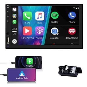 hizpo Radio estéreo de coche doble DIN con Apple CarPlay, pantalla táctil de 7 pulgadas, Android Auto CarPlay, radio de coche con navegación GPS, control de volante Bluetooth, WiFi, espejo, enlace de respaldo, cámara FM/AM RDS