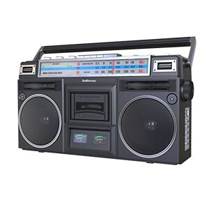 Audiocrazy Reproductor de casete retro Boombox Radio AM/FM, grabadora portátil de cinta de casete, transmisión inalámbrica, ranuras USB/Micro SD para guitarra/auxiliar, convertir casetes a USB clásico estilo 80s (Negro-K)