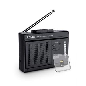 arsvita Reproductor de casete portátil y grabador, convertidor digital de casete a MP3, cinta de radio AM/FM Walkman, compatible con tarjeta micro SD (16 GB incluidos), altavoz y micrófono integrados, color negro