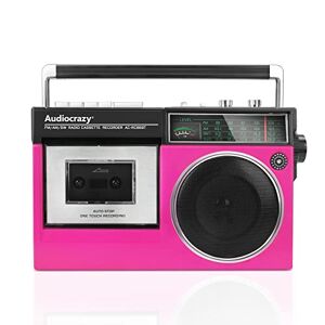 Audiocrazy Reproductor de casete retro Boombox AM FM SW Radio, grabadora de casete con micrófono integrado, transmisión inalámbrica, puerto USB, conector para auriculares, CA o batería (rosa)