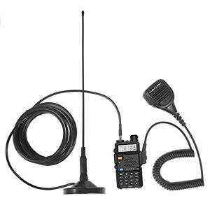 BAOFENG Ham Radio UV-5R 2 vías Radio para coche de doble banda Amateur Walkie Talkies 144-148/420-450MHz con batería de 1800mAh, antena, base magnética, micrófono de altavoz, eliminador de batería, cable