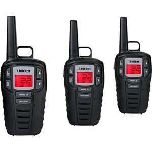 Uniden SX307-3C FRS 3-Pack, Alcance de hasta 30 Millas, walkie talkies, 22 Canales FRS radios de 2 vías, Color Negro