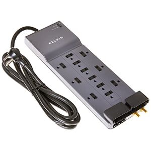 Belkin Power Strip Surge Protector 12 AC Multiple Outlets & 8 ft Long Flat Plug Heavy Duty Extension Cord for Home, Office, Travel, Computer Desktop, Laptop & Phone Charging Brick (3,940 Joules) 3PK