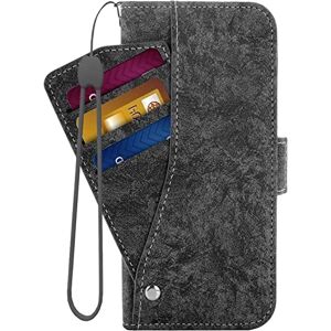 KOEOK Funda tipo portafolios para iPhone 14/14 Plus/14 Pro/14 Pro Max con tarjetero, de piel sintética clásico, magnética, con función atril, funda interior suave, color negro