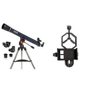 Celestron 21063 AstroMaster 90 AZ- Telescopio Reflector 81035 Adaptador básico para Smartphone (1,2 Pulgadas, Captura Tus descubrimientos), Color Negro