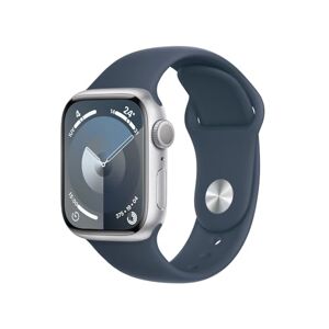 Apple Watch Series 9 [GPS] con Caja de Aluminio Color Plata de 41 mm y Correa Deportiva Azul tormenta M/L (Smartwatch).Apps ECG y Oxígeno en Sangre, Pantalla Retina Siempre Activa, Resistente al Agua