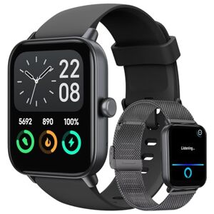 SHANDABULIU Smartwatch, Reloj Inteligente Mujer y Hombre con Alexa y Llamadas Bluetooth, 1.8'' Smart Watch, Impermeable IP68, con Monitor De Frecuencia Cardíaca, etc.(Correa Metal + Negro)