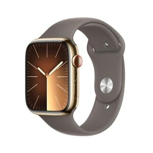 Apple Watch Series 9 [GPS + Cellular] Caja de Acero Inoxidable Color Oro de 45 mm y Correa Deportiva Arcilla S/M (Smartwatch).Apps ECG y Oxígeno en Sangre,Resistente al Agua