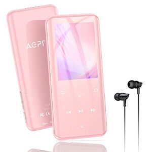 AGPTEK Reproductor de MP3 de 32 GB con Bluetooth 5.0, visualización de 2.4 pulgadas, reproductor de música de sonido sin pérdidas, con altavoz, reproductor de audio digital portátil, soporta radio FM, grabaciones, soporta hasta 128 GB (rosa)