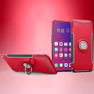 ISSIN OPPO-Findx Armor Ring Ultra Thin TPU Phone Case + PC Soft Case Protección de la cámara y Protector de Pantalla Montaje magnético del Sargento (Rojo)