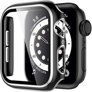 Apbands Compatible para Apple Watch Funda 45mm 41mm 44mm 40mm 42mm 38m Estuche rígido de Talla láser Protector de Pantalla de Vidrio Templado Cubierta Protectora para Apple Watch Series 7 6 SE 5 4 3 2 1