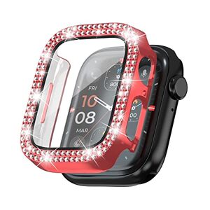 VeveXiao Carcasa de diamante compatible con Apple Watch 40mm, cubierta total de policarbonato con pantalla de vidrio templado, protector de pantalla brillante para iWatch Series 6/5/4/SE Smartwatch accesorios (40mm, rojo)