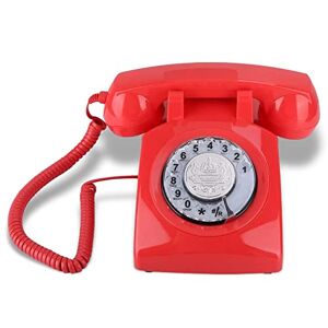 Yoidesu Teléfono de Marcación Rotativa Teléfonos Fijos Antiguos Retro con Volumen de Timbre Ajustable, Teléfonos Antiguos con Cable Vintage con Altavoz y Función de Rellamada para la (Rojo)