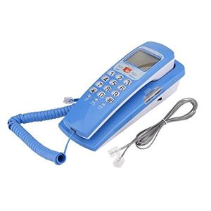Tbrand Teléfono fijo FSK/DTMF Identificador de llamadas Teléfono Teléfono con cable Teléfono computadora Soporte de Pared Teléfono Fijo Teléfono para Hogar (Color: Azul)
