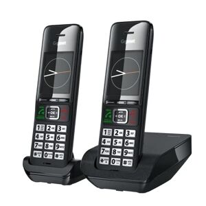 Siemens Comfort 552 Duo 2 teléfonos inalámbricos, fabricado en Alemania, diseño elegante, modo manos libres, protección de llamadas cómoda, agenda telefónica para 200 entradas, color negro titanio
