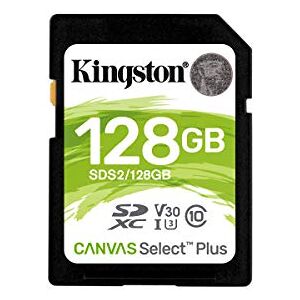 Kingston SDXC Select Plus 128GB Clase 10, UHS-I, U3, V30 Lectura: 100MB/s y Escritura: 85MB/s (SDS2/128GB)