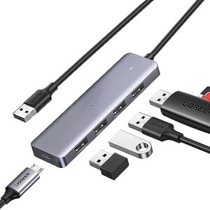UGREEN Hub USB 3.0, 1.5M Adaptador de USB 3.0 4 Puertos SuperSpeed 5Gbps Compatible con Macbook, Macbook Pro, PC, Portátil, PS4, PS5, Xbox, Memoria USB, Ratón, Teclado