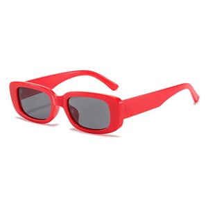 BUTABY anteojos de sol rectangulares para mujer, anteojos de conducción retro de los años 90, marco cuadrado estrecho, protección UV400, Marco rojo lente gris., 1 pack US