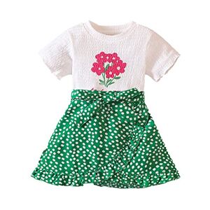 OKS0wHjB playera de manga corta con estampado floral y falda para niñas pequeñas, traje casual de dos piezas para revelación de género (blanco, 4-5 años)