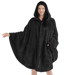 PAVILIA Poncho con capucha para mujer y adulto, manta acogedora y esponjosa capa de forro polar Sherpa con bolsillos para capucha, regalo cálido para mamá esposa, color negro